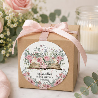 Sticker Rond Fleurs roses de mariage Nouveau Chapitre Baby Show