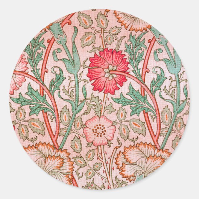 Sticker Rond Fleurs roses de William Morris (Devant)