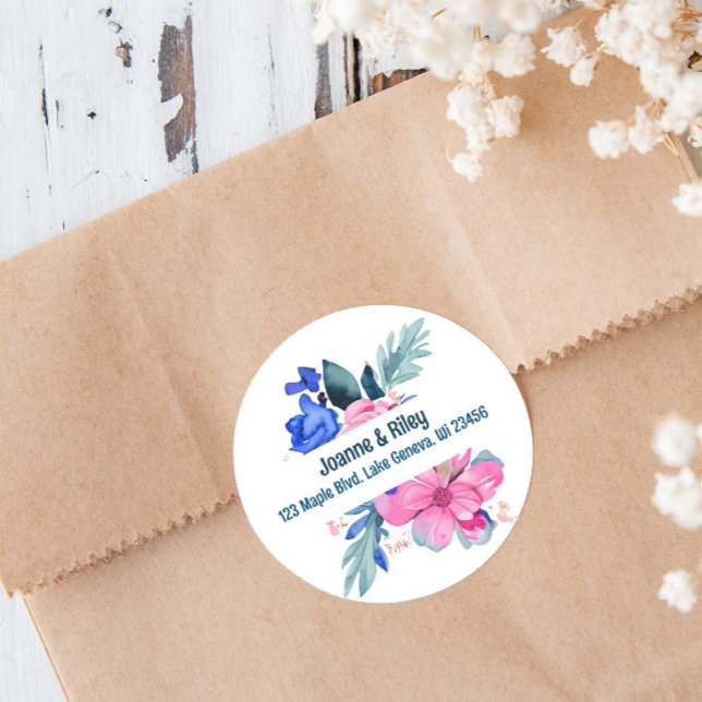 Sticker Rond Fleurs roses et bleues jolies personnalisées (Créateur téléchargé)