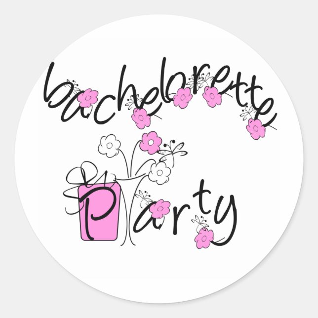 Sticker Rond Fleurs roses et noires Bachelorette Party (Devant)