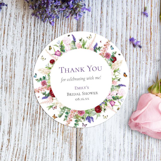 Sticker Rond Fleurs roses et papillons Merci (Créateur téléchargé)