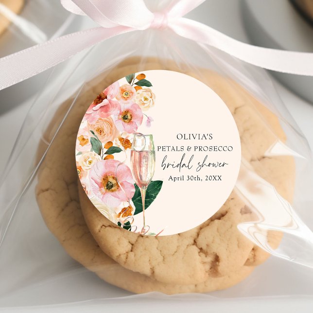 Sticker Rond Fleurs roses et prosecco pour une baby shower de m (Créateur téléchargé)