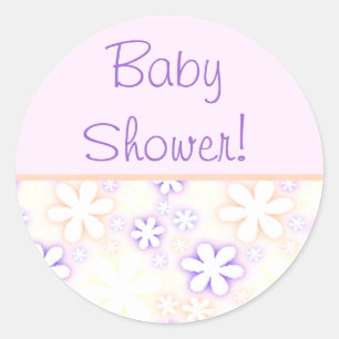 Sticker Rond fleurs roses et violettes, BabyShower !