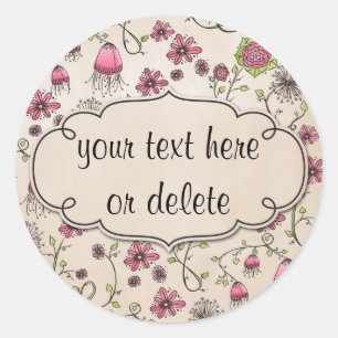 Sticker Rond fleurs roses lunatiques sur le beige