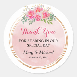 Sticker Rond Fleurs roses pâles élégantes
