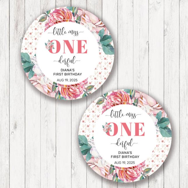 Sticker Rond Fleurs roses pour 1er anniversaire (Créateur téléchargé)