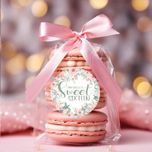 Sticker Rond Fleurs roses rousses Sage Vert Feuille doux 16