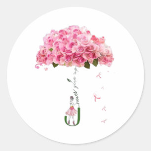 Sticker Rond Fleurs roses Ruban Lutte de sensibilisation au can