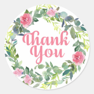 Sticker Rond Fleurs roses sur Merci de couronne