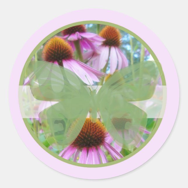 Sticker Rond Fleurs roses sur papillons B (Devant)