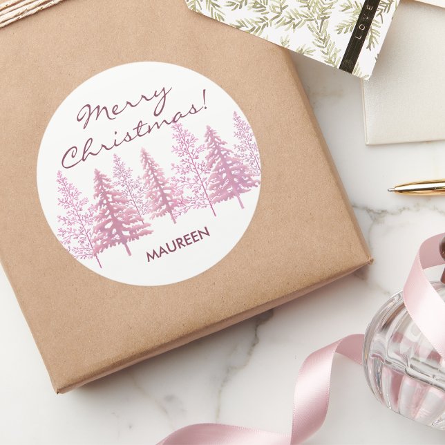 Sticker Rond Fleurs roses uniques Noël (Our festive stickers, featuring joyful pink accents, add a playful touch to your holiday packages.)