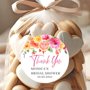 Sticker Rond Fleurs roses vives tranche d'agrumes Baby Shower