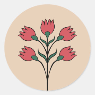 Sticker Rond Fleurs rouges