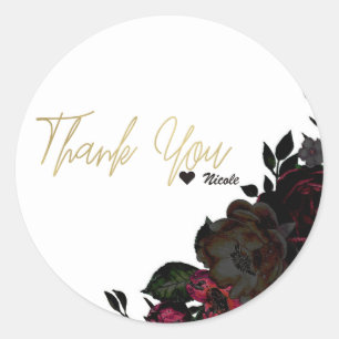 Sticker Rond Fleurs rouges foncées et noires Floral Glam gothiq