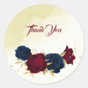 Sticker Rond fleurs rouges marine or feuille mariage