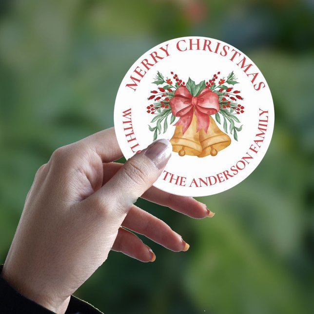 Sticker Rond Fleurs rouges mignonnes Berries Bell Bow Joyeux No (Créateur téléchargé)