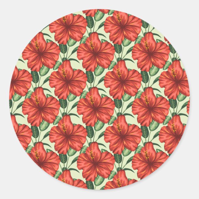 Sticker Rond Fleurs rouges motifs à fleurs tropicales (Devant)