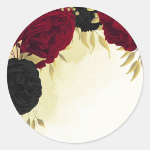 Sticker Rond fleurs rouges noires or feuille mariage