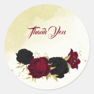 Sticker Rond fleurs rouges noires or feuille mariage