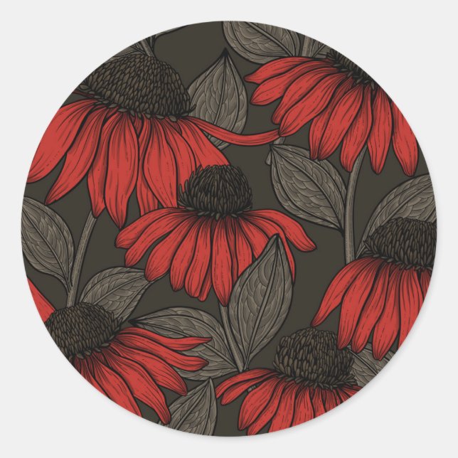 Sticker Rond Fleurs rouges sur marron (Devant)