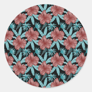 Sticker Rond Fleurs rouges tropicales sans coutures motif et fe