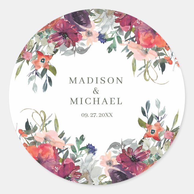 Sticker Rond Fleurs sauvages aquarelle Elegant Mariage de autom (Devant)