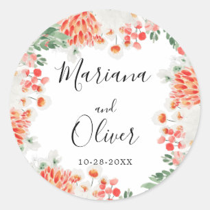Sticker Rond Fleurs sauvages aquarelles modernes Floral tendanc