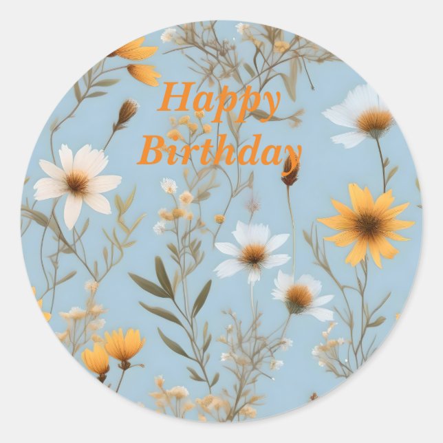 Sticker Rond Fleurs sauvages Australiens Sur Bleu, (Devant)