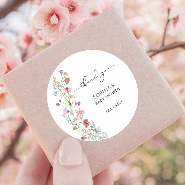 Sticker Rond Fleurs sauvages Baby shower Merci (Créateur téléchargé)