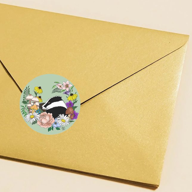 Sticker Rond Fleurs sauvages Badger Vert (Créateur téléchargé)