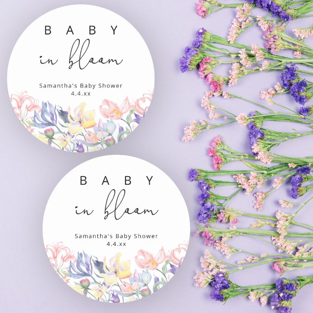 Sticker Rond Fleurs sauvages - Bébé en baby shower fleuri (Créateur téléchargé)