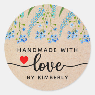 Sticker Rond Fleurs sauvages Bleus fait main avec amour Classic