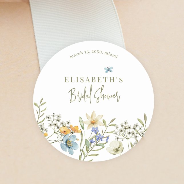 Sticker Rond Fleurs sauvages boho mariage personnalisé printemp (Créateur téléchargé)