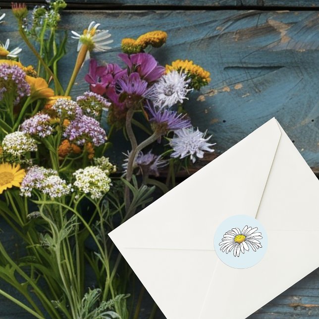 Sticker Rond Fleurs sauvages Champignons bleus floraux (Créateur téléchargé)