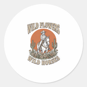 Sticker Rond Fleurs sauvages Chevaux sauvages Chemise Western C