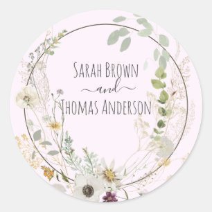 Sticker Rond Fleurs Sauvages Couleurs Douces Bébé rose
