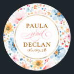 Sticker Rond Fleurs sauvages d'aquarelle mariage élégant<br><div class="desc">Phoques mariages fleurs sauvages</div>