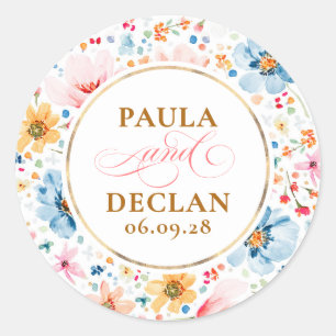 Sticker Rond Fleurs sauvages d'aquarelle mariage élégant