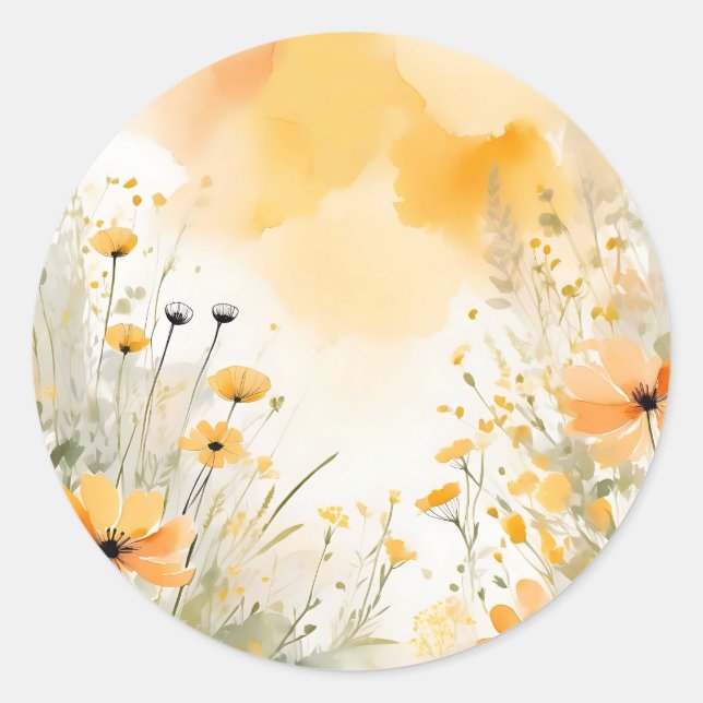 Sticker Rond Fleurs sauvages d'aquarelle orange douce (Devant)