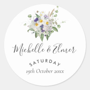 Sticker Rond Fleurs Sauvages de Campagne Décoration de Mariage