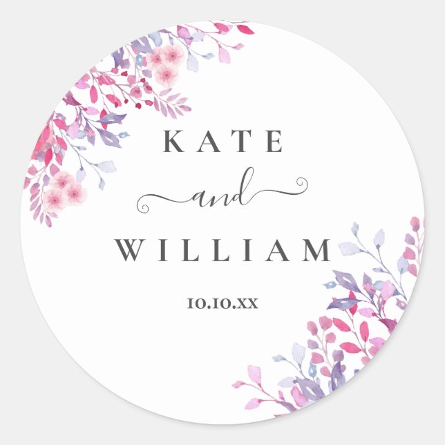 Sticker Rond Fleurs Sauvages de Campagne Violettes Mariage Flor (Devant)