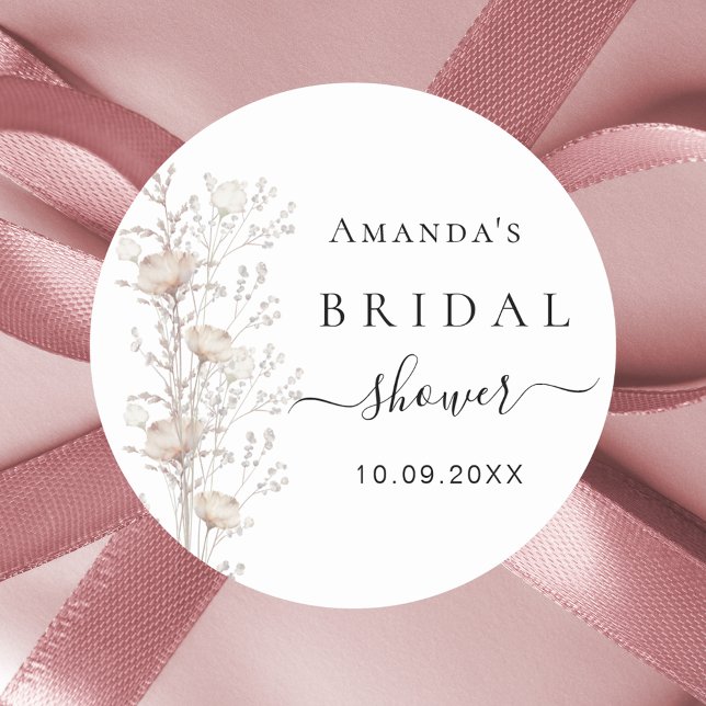 Sticker Rond Fleurs sauvages de mariage beige (Créateur téléchargé)