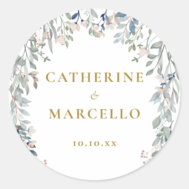 Sticker Rond Fleurs sauvages de mariage verdure (Devant)