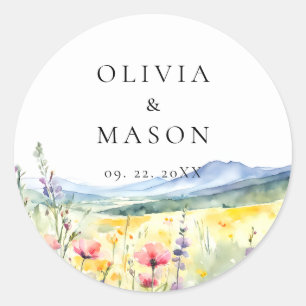 Sticker Rond Fleurs Sauvages de Montagne Mariage Floral Moderne