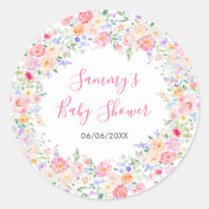 Sticker Rond Fleurs sauvages d'été Baby Shower Floral