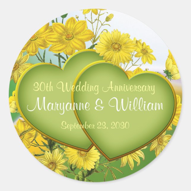 Sticker Rond fleurs sauvages du 30e anniversaire de Mariage (Devant)