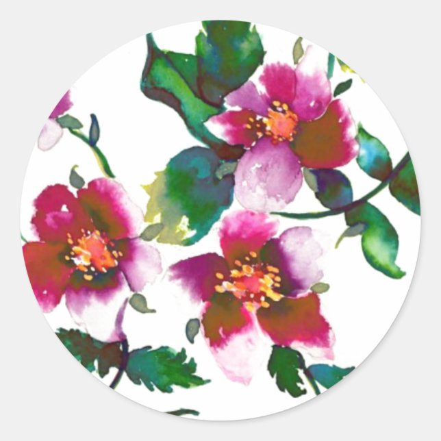 Sticker Rond Fleurs sauvages élégantes et modernes aquarelle ro (Devant)