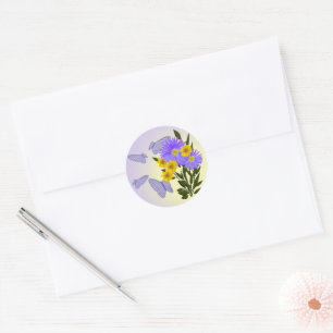 Sticker Rond Fleurs sauvages et papillons