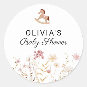 Sticker Rond Fleurs Sauvages Floral Boho Cadeau de Baby Shower 
