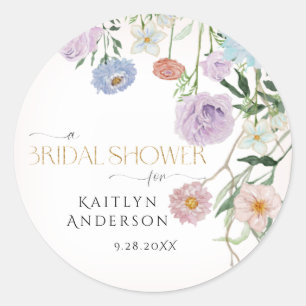 Sticker Rond Fleurs sauvages Floral Printanier Rose Pâle Mariag